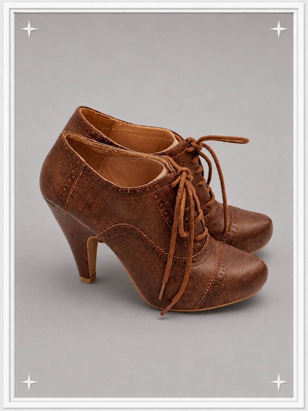 Vintage Y2K! Brown Lace-Up Oxford Heeled Booties- Women's 6.5